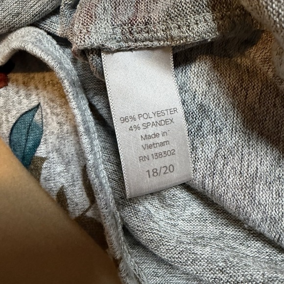 Avenue Women's Size 18/20 Pullover Blouse Floral Slit 3/4 Sleeves Gray Knit Top - Picture 6 of 6